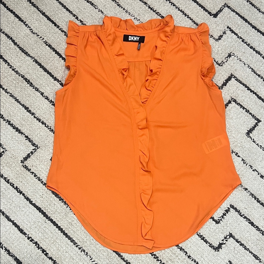 DKNY Vibrant Orange Ruffle Blouse